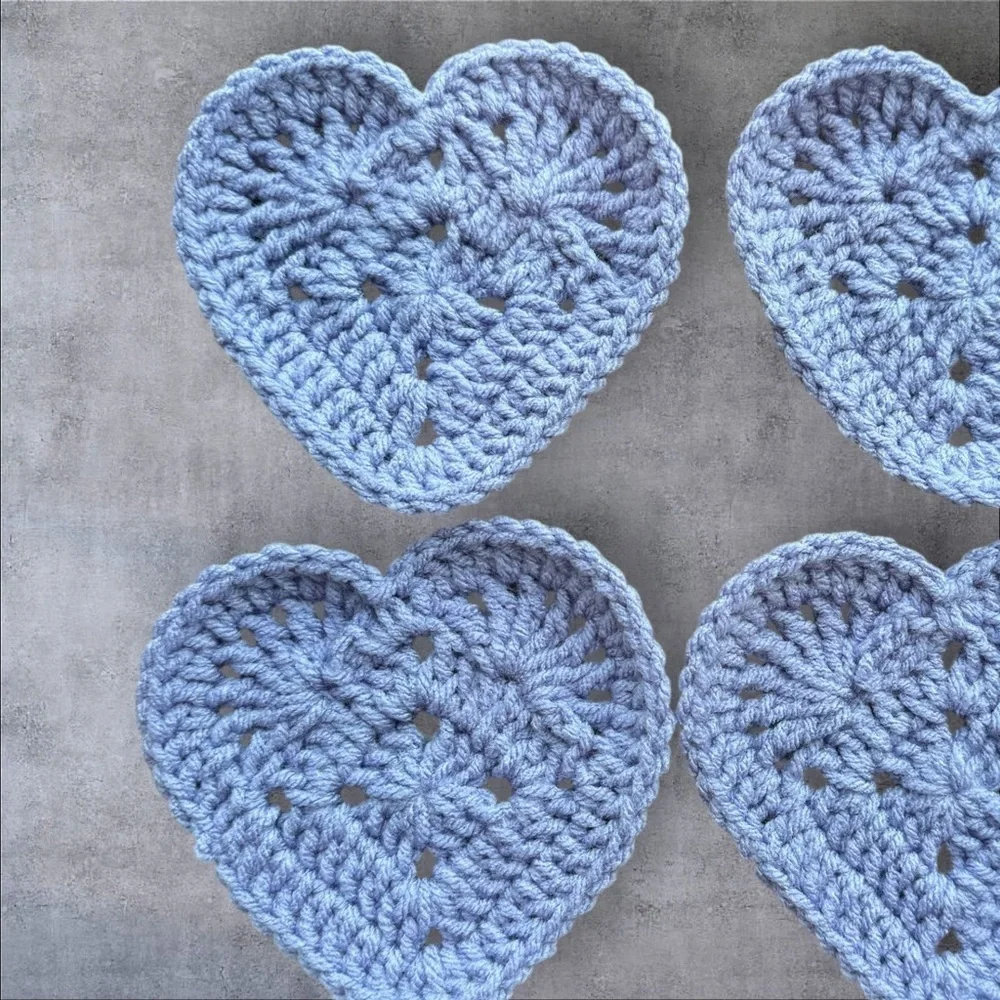 Blue Heart Crochet Coaster